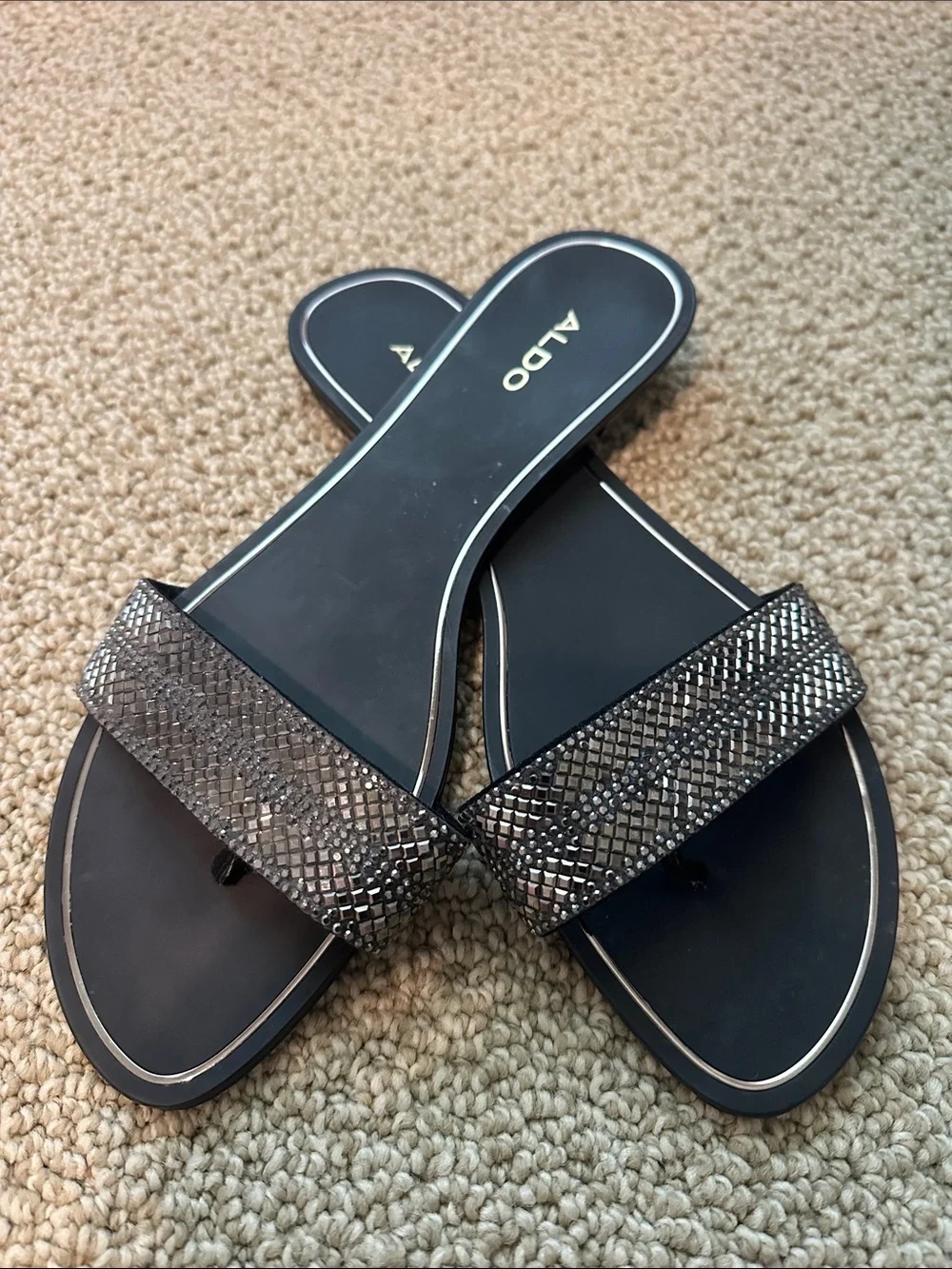 ALDO Black Metallic Embellished Slide Sandals